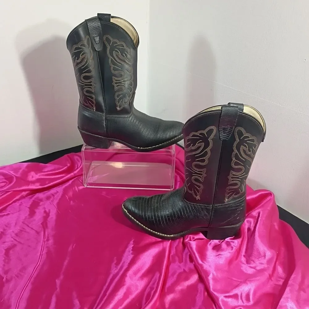 TEXAS BOOTS Boys Cowboy Western Boots Black Leather Size 3D Youth USA.